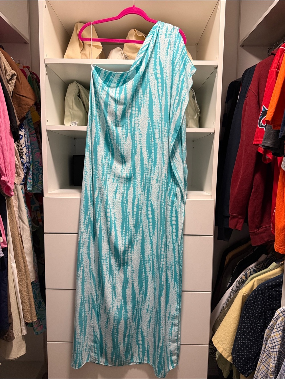 Amazon Aqua One-Shoulder Tie-Dye Maxi Dress